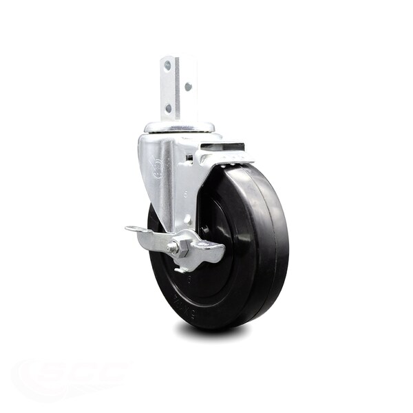 5 Inch Hard Rubber Wheel Swivel 7/8 Inch Square Stem Caster with Brake SCC